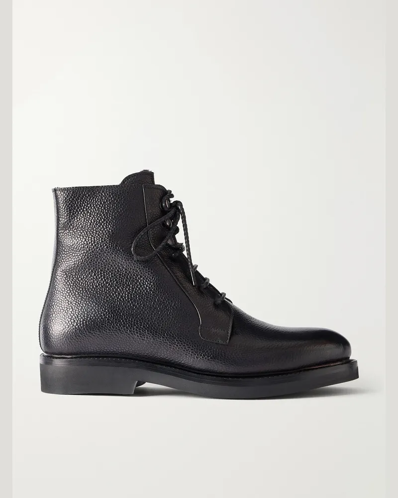 MR P. Shearling-Lined Full-Grain Leather Lace-Up Boots Black