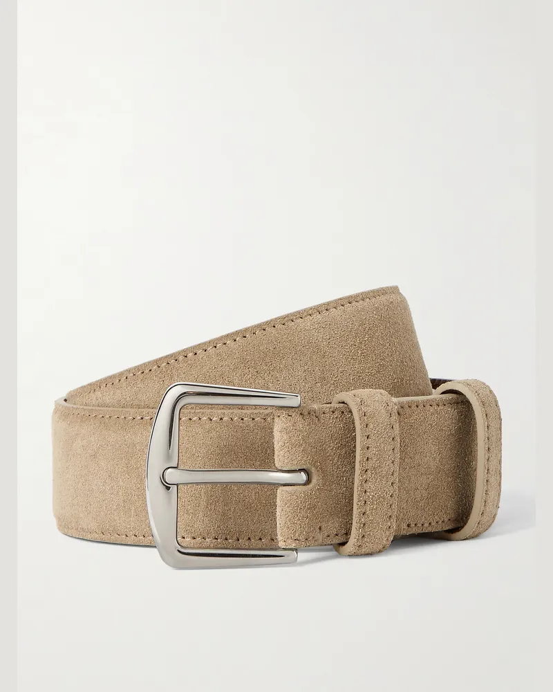 Loro Piana Gürtel aus graubraunem Veloursleder, 3,5 cm Neutral