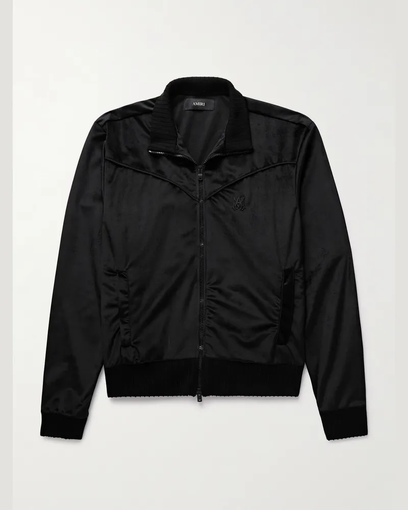 Amiri Schmal geschnittene Trainingsjacke aus Samt mit Logoapplikation Schwarz