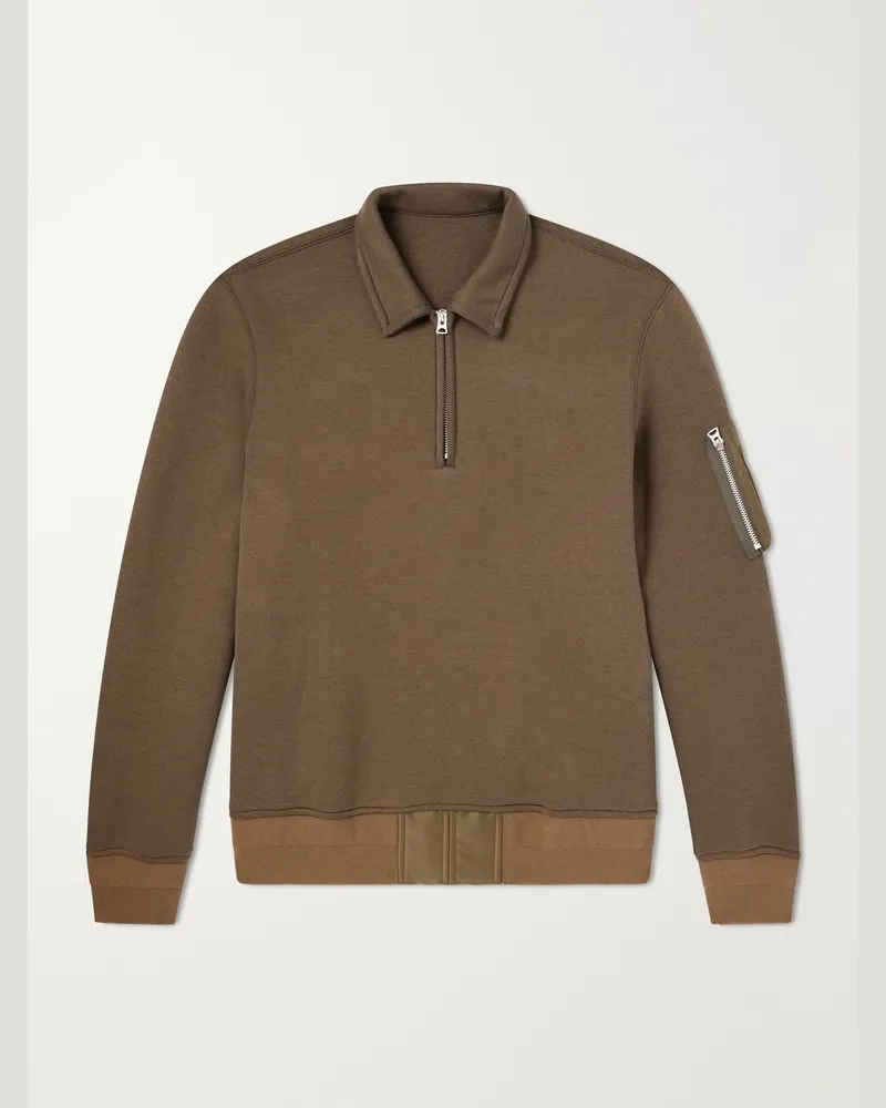 Sacai Cotton-Blend Half-Zip Sweater Brown