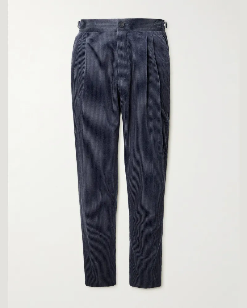 MR P. Slim-Fit Straight-Leg Cotton and Cashmere-Blend Corduroy Tuxedo Trousers Blue