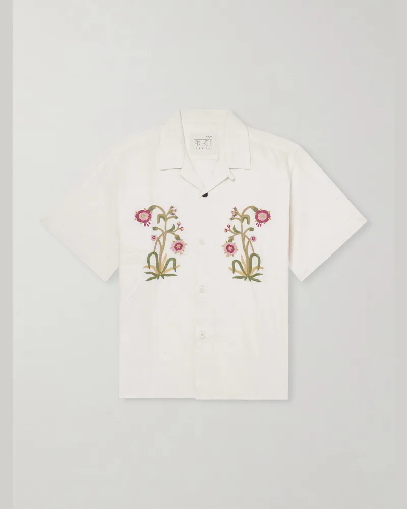 KARDO Ronald Convertible-Collar Embroidered Cotton Shirt Neutrals