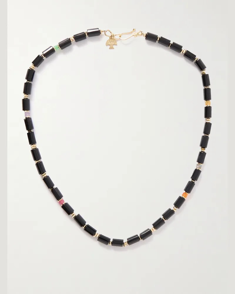 Peyote Bird Utica 14-Karat Gold-Plated Multi-Stone Beaded Necklace Black