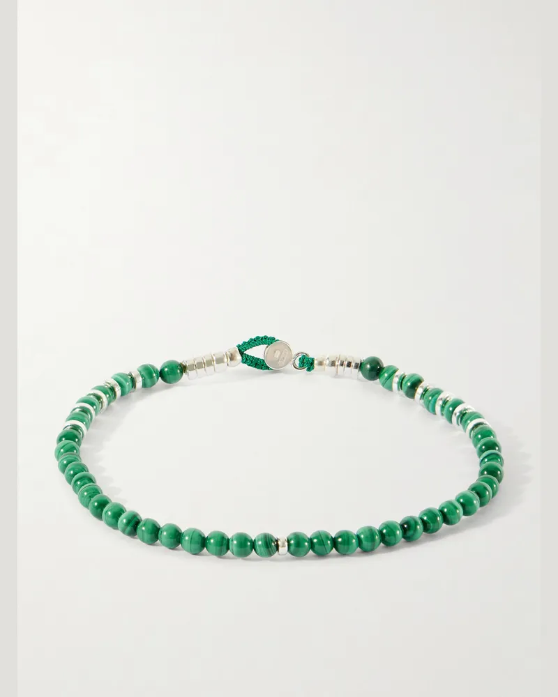 Mikia Circle 4 Sterling Silver, Malachite and Hematite Beaded Bracelet Green