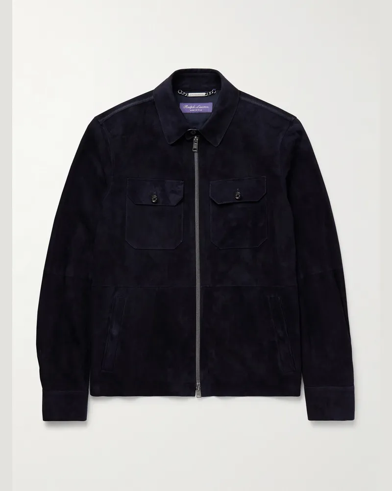 Ralph Lauren Bomberjacke aus Veloursleder Blau