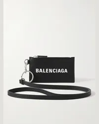 Balenciaga Kartenetui aus vollnarbigem Leder mit Logoprint und Schlüsselband Schwarz