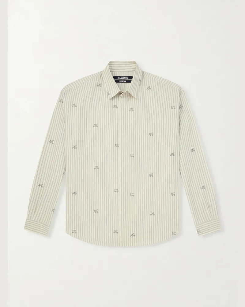Jacquemus Gestreiftes Hemd aus bestickter Baumwolle Neutral