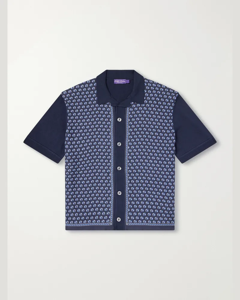 Ralph Lauren Camp-Collar Printed Silk And Cotton-Blend Twill Shirt Blue