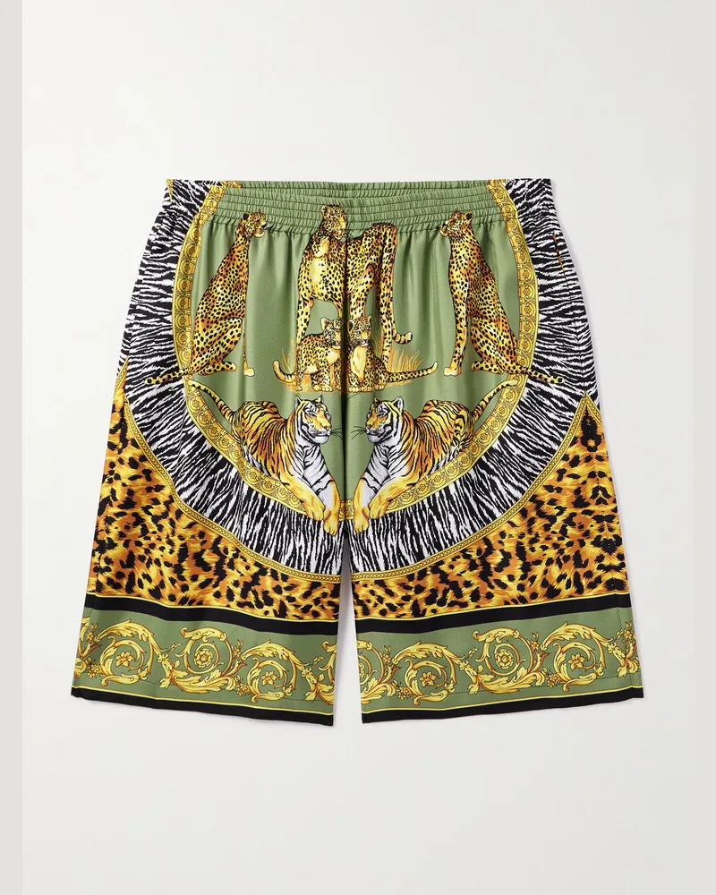 Versace Gerade geschnittene Shorts aus bedrucktem Seiden-Twill Grün