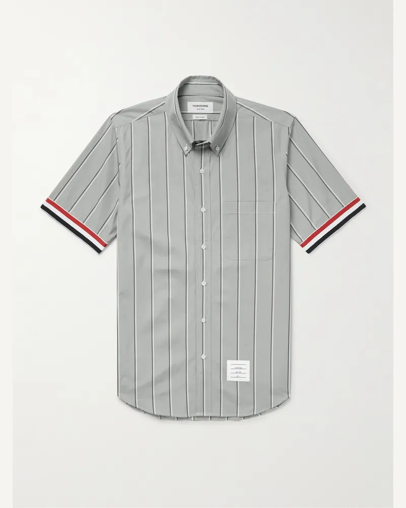 Thom Browne Hemd aus Baumwollpopeline mit Button-Down-Kragen, Streifen und Ripsband Grau