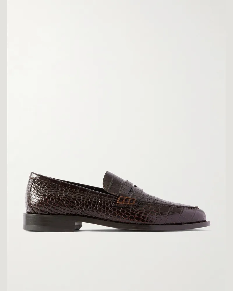 Manolo Blahnik Perry Loafers aus Leder mit Krokodileffekt Braun