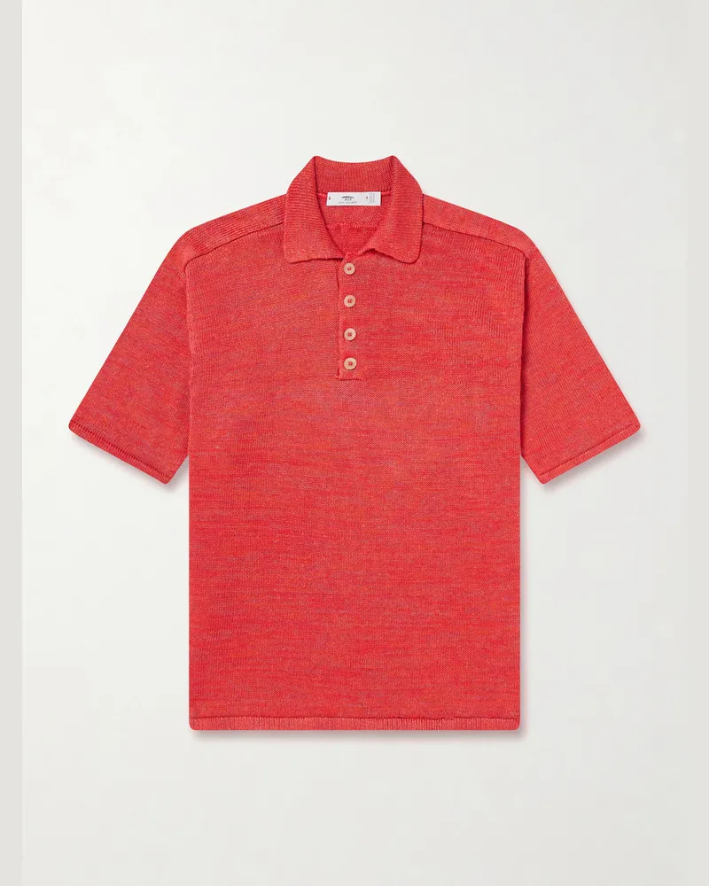 Inis Meáin Knitted Linen Polo Shirt Red