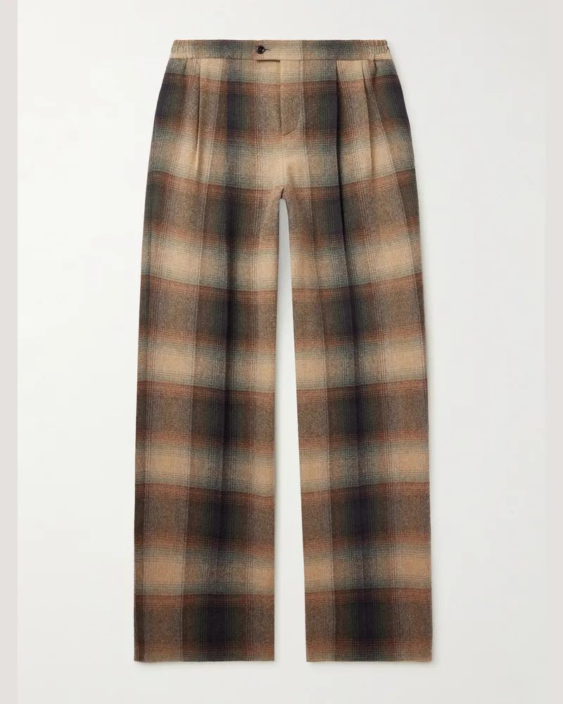 Celine Weit geschnittene Bundfaltenhose aus kariertem Wollflanell Braun