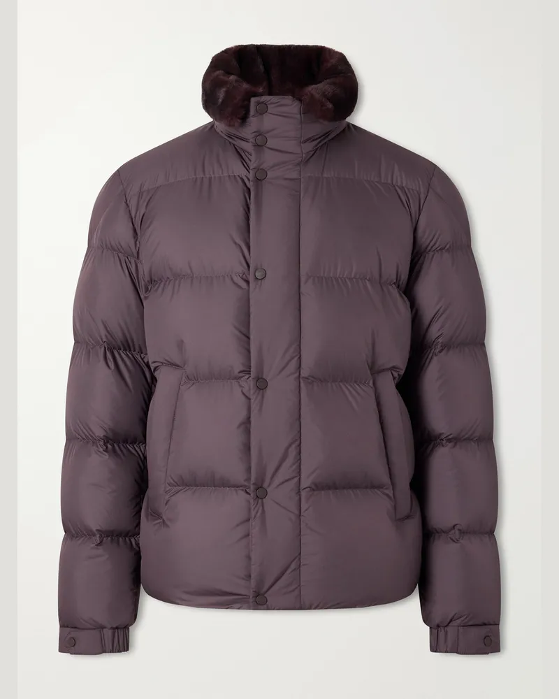Moncler Drisfall Plush-Trimmed Quilted Shell Down Jacket Brown