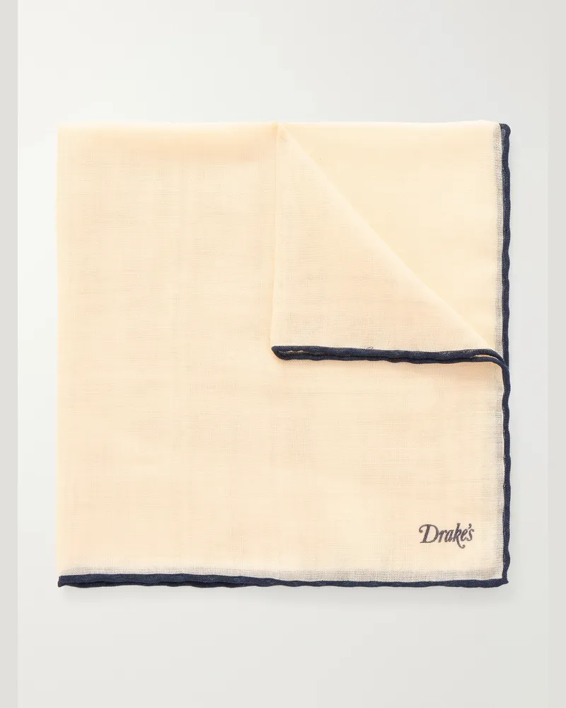 Drake's Logo-Print Silk and Wool-Blend Gauze Pocket Square Neutrals