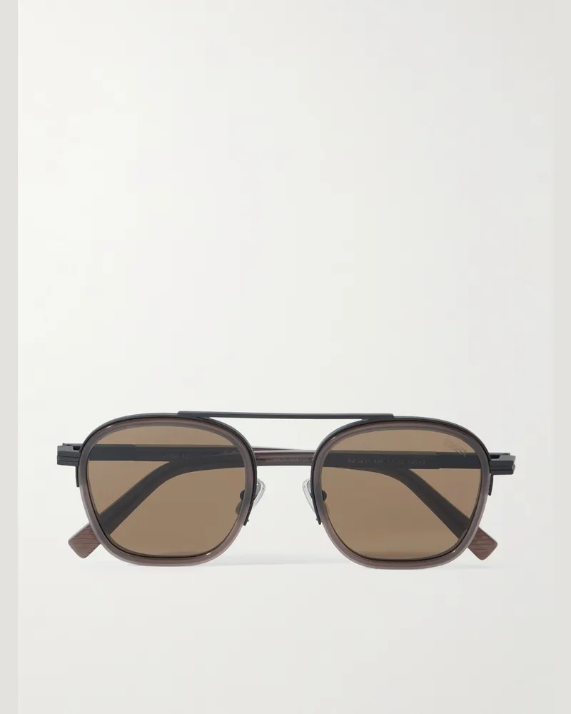 Ermenegildo Zegna Pilotensonnenbrille aus Metall und Azetat Braun