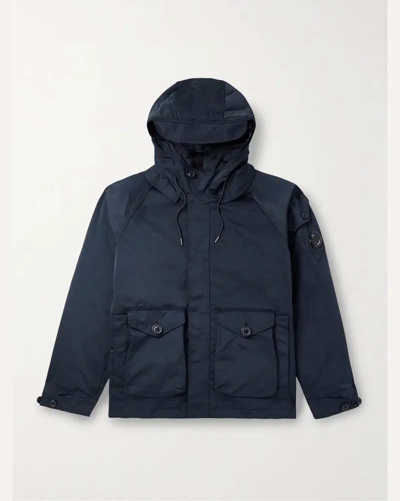 C.P. Company Micro Kei Kapuzenjacke aus „Micro Kei“-Material in Stückfärbung mit Logoapplikation und Daunenfutter Blau