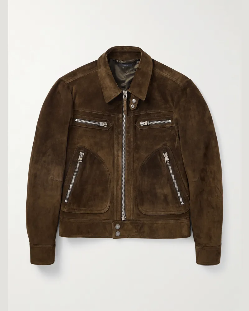 Tom Ford Schmal geschnittene Jacke aus Veloursleder Braun