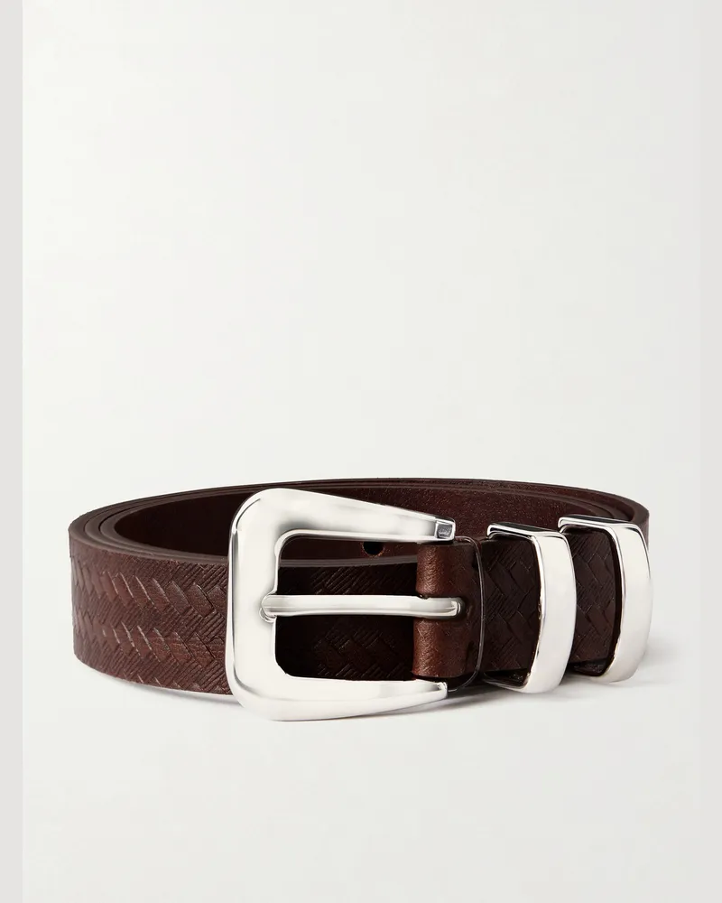 Brunello Cucinelli 2cm Croc-Effect Leather Belt Brown