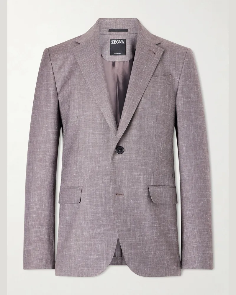 Ermenegildo Zegna Wool, Silk and Linen-Blend Suit Jacket Brown