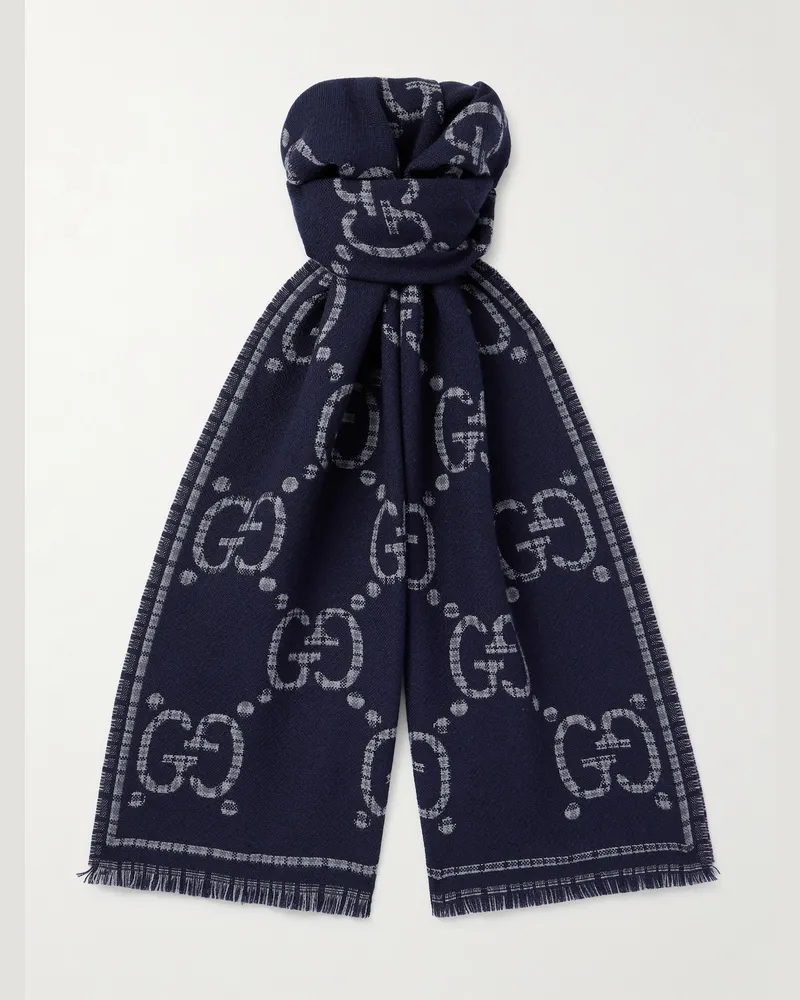 Gucci Schal aus Woll-Jacquard mit Logomotiv Blau