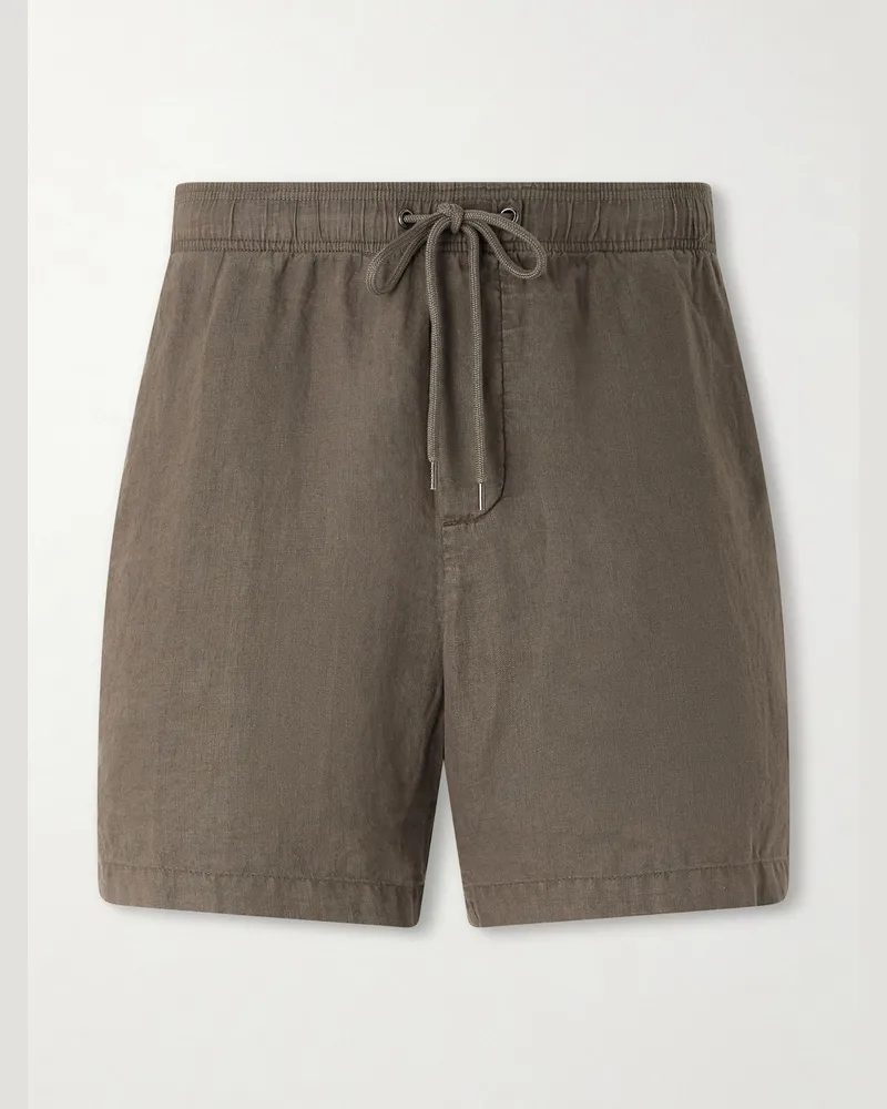 James Perse Straight-Leg Garment-Dyed Linen Drawstring Shorts Green