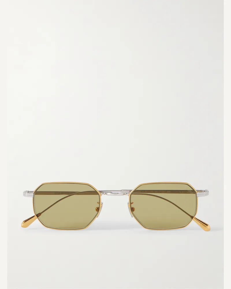 Cutler and Gross Sonnenbrille aus Rhodium mit achteckigem Rahmen und goldfarbenen Details Gold