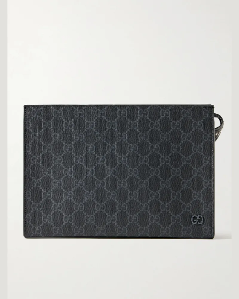 Gucci Beutel aus beschichtetem Canvas mit Logomuster und Lederbesatz Schwarz