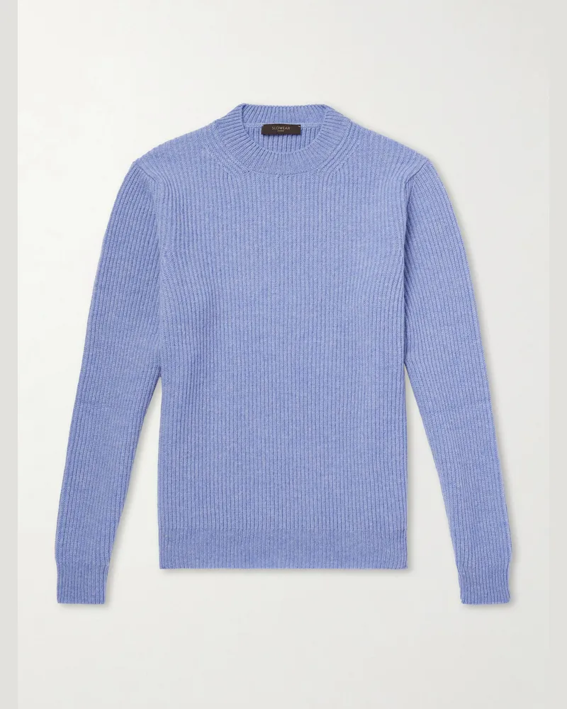 Slowear Slim-Fit Ribbed Wool Sweater Blue