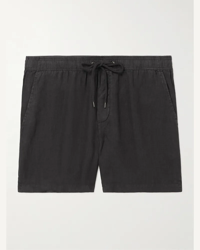 James Perse Straight-Leg Garment-Dyed Linen Drawstring Shorts Black