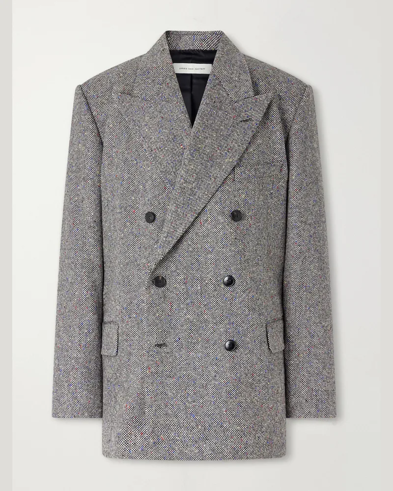 Dries van Noten Double-Breasted Wool Blazer Gray