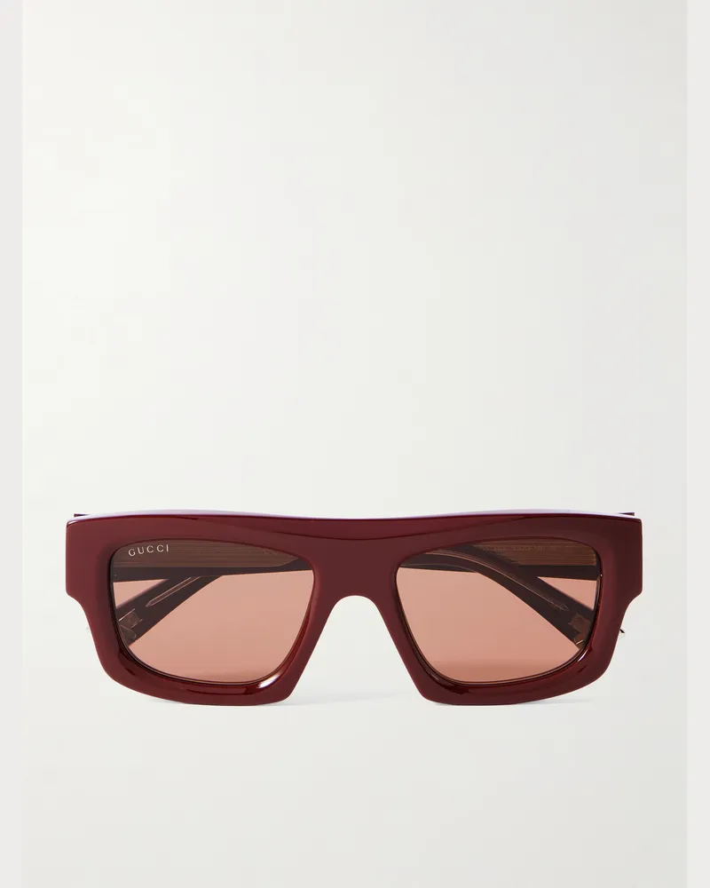 Gucci Sonnenbrille mit eckigem Rahmen aus Azetat Rot