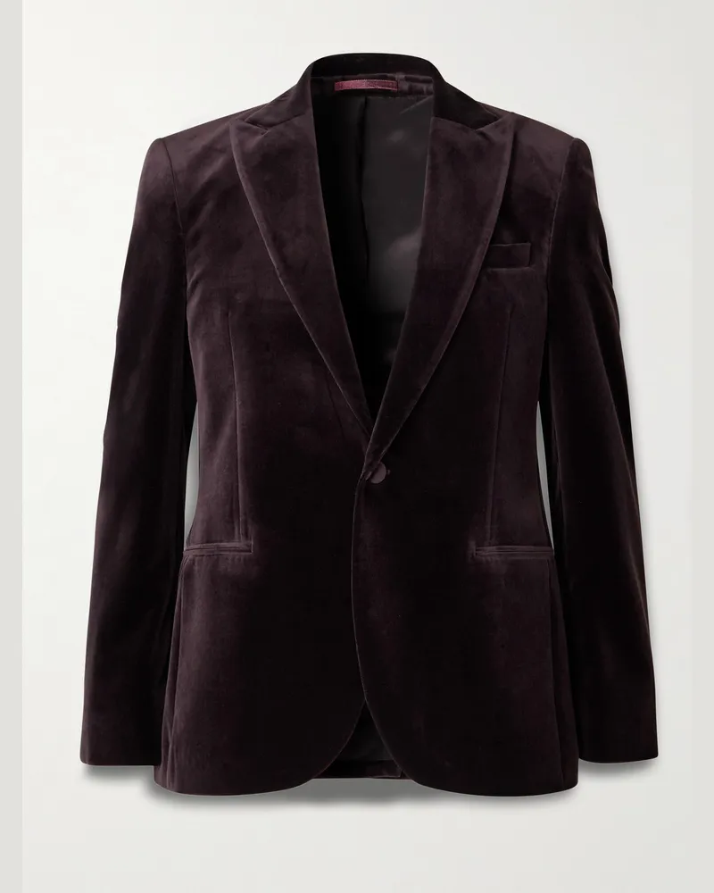 MR P. Schmal geschnittene Smokingjacke aus Baumwollsamt Braun