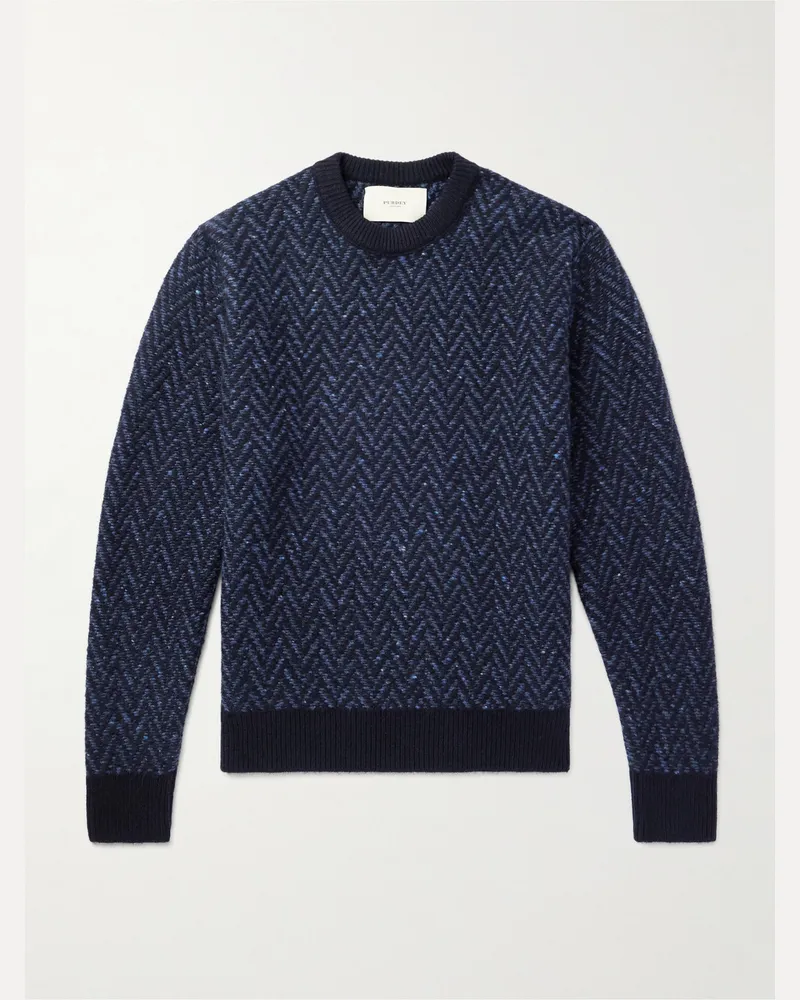 PURDEY Hertford Herringbone Cashmere Sweater Blue
