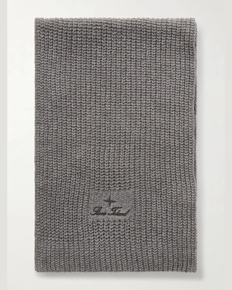 Stone Island Logo-Embroidered Cotton-Chenille Scarf Gray