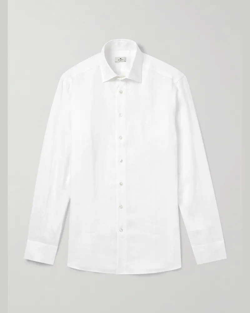 Etro Hemd aus Leinen mit Logostickerei Weiß