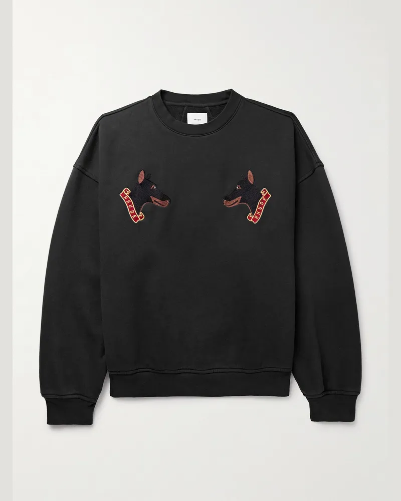 RHUDE London Hound Sweatshirt aus Baumwoll-Jersey mit Stickereien Schwarz