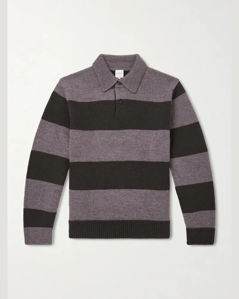 Paul Smith Striped Wool Polo Sweater Purple