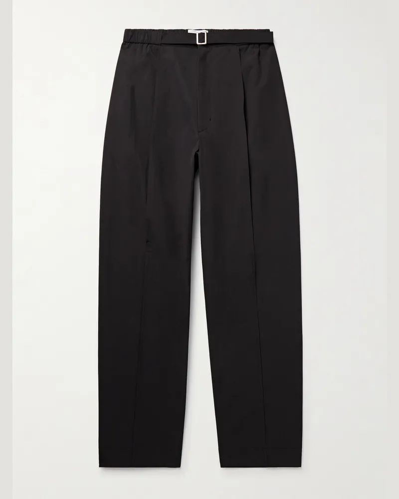 AMOMENTO Straight-Leg Belted Pleated Poplin Trousers Black