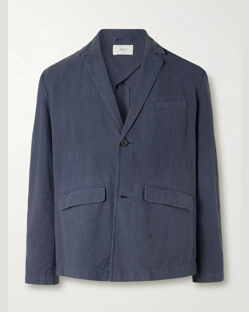 Folk Lunar Linen and Cotton-Blend Blazer Blue