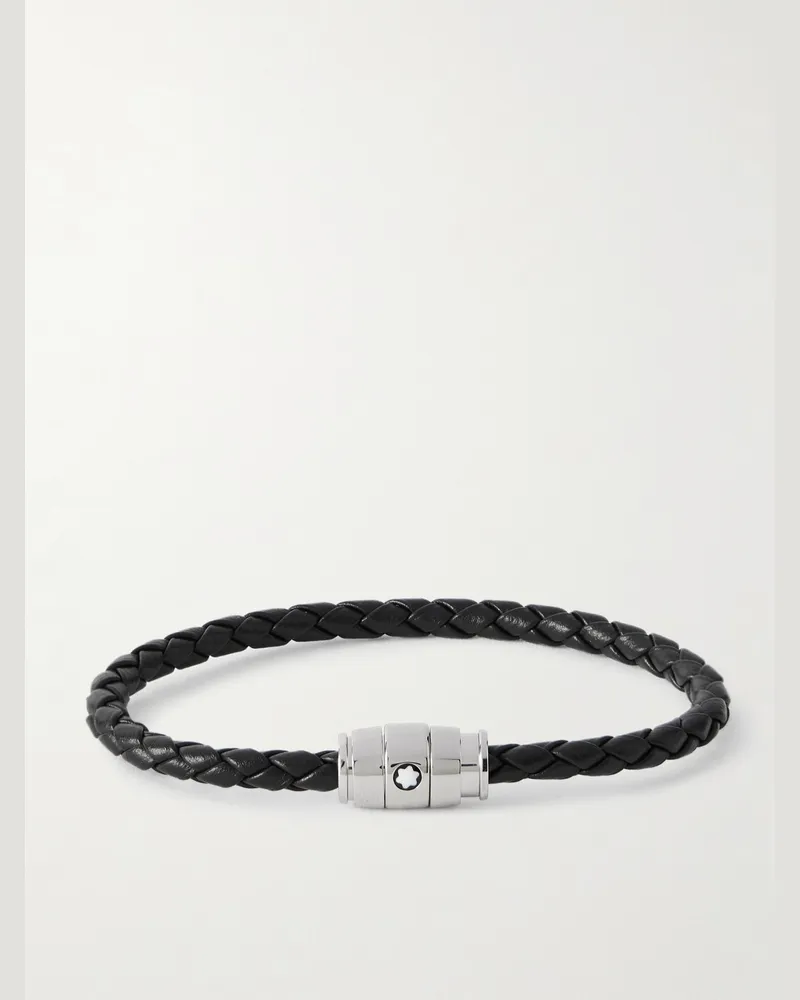 Montblanc Meisterstück 3-Ring Armband aus Lederkordel mit Detail aus Edelstahl Schwarz