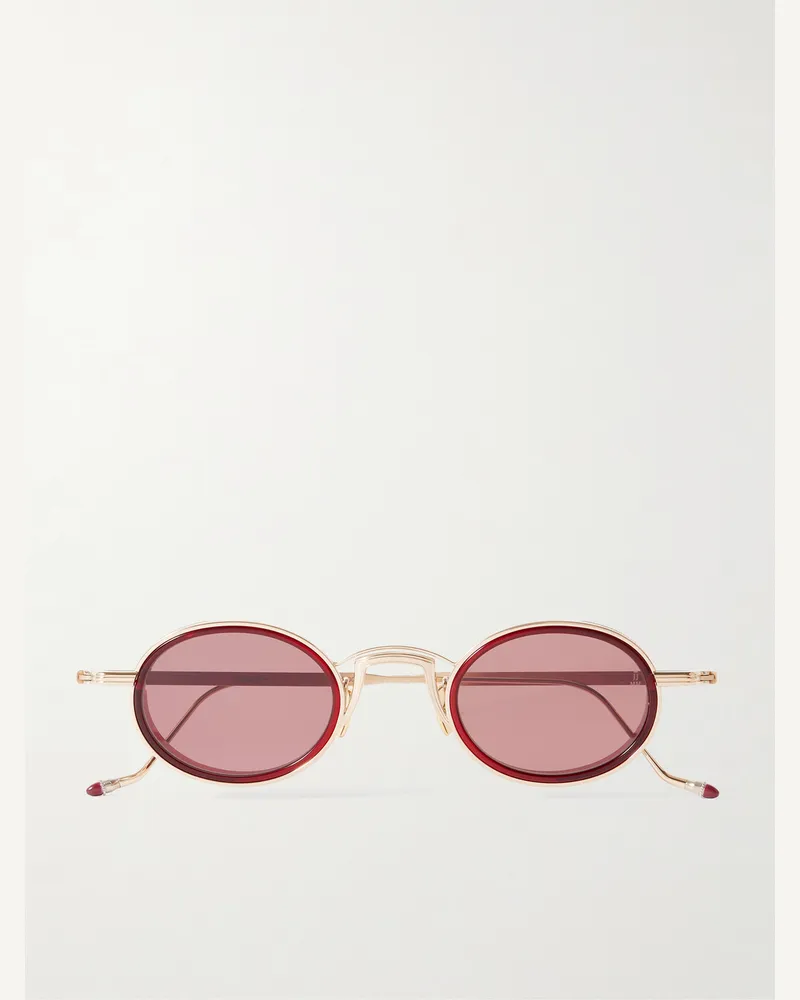 Jacques Marie Mage Varda goldfarbene Sonnenbrille mit ovalem Rahmen und Details aus Azetat Braun