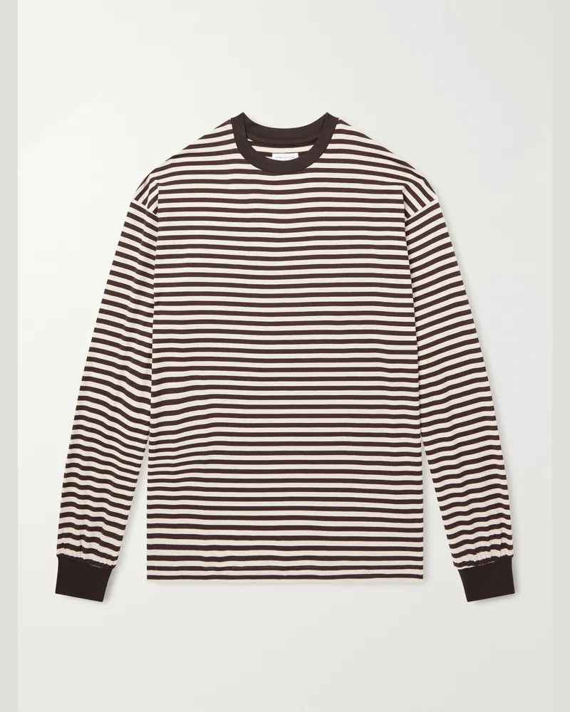 Kaptain Sunshine Striped Wool-Jersey T-Shirt Brown
