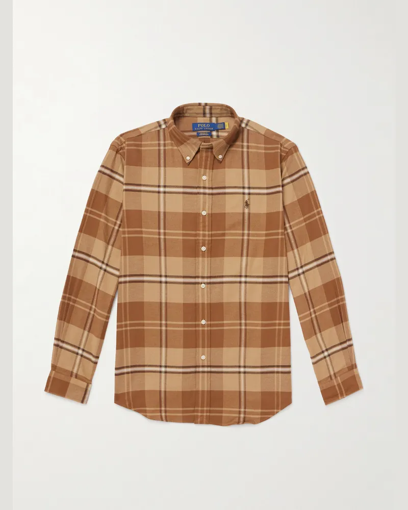 Ralph Lauren Kariertes Hemd aus Twill aus einer Baumwollmischung mit Button-Down-Kragen und Logostickerei Braun