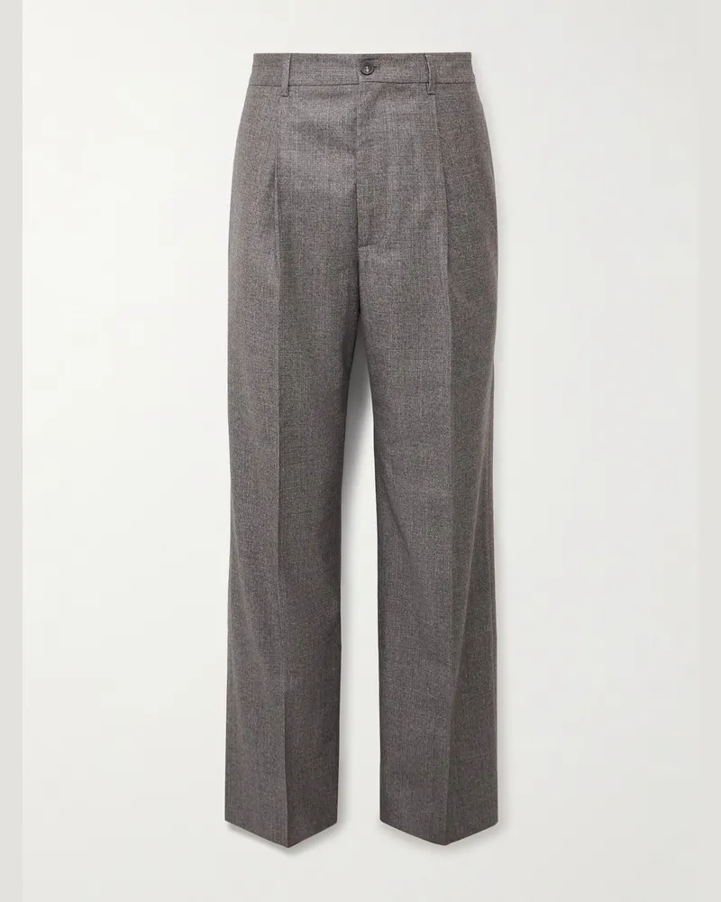 Frame Denim Wide-Leg Pleated Virgin Wool-Flannel Suit Trousers Gray