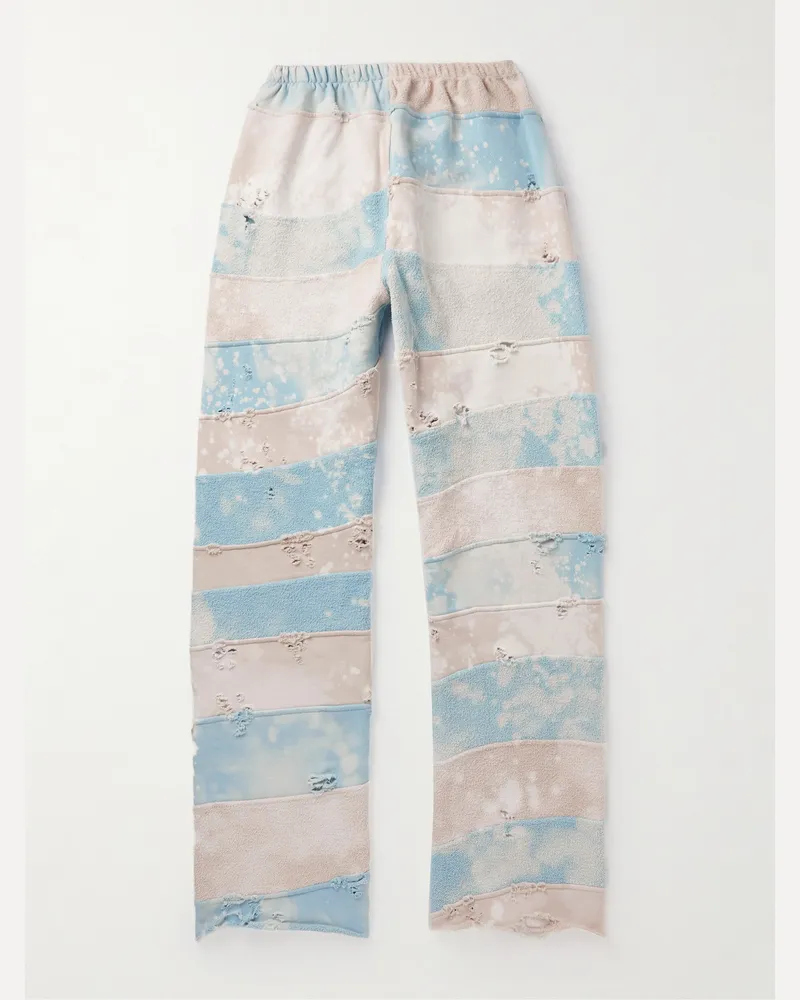 Liberal Youth Ministry Straight-Leg Bleached Distressed Cotton-Jersey and Terry Sweatpants Blue