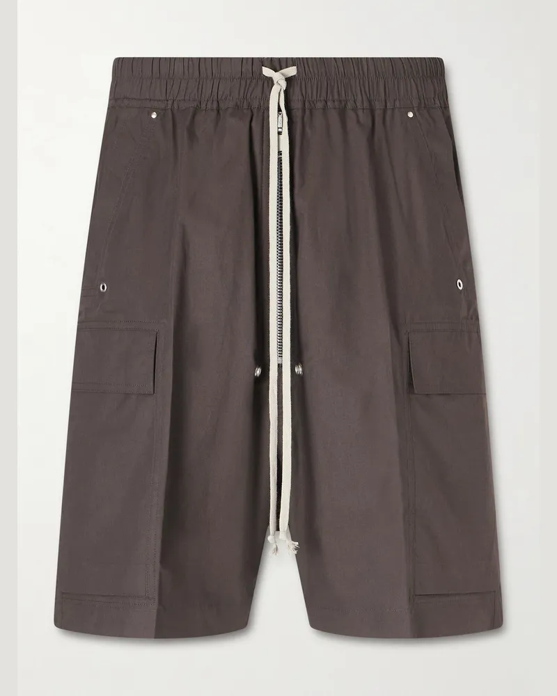 Rick Owens Cargobela Straight-Leg Organic Cotton-Poplin Drawstring Cargo Shorts Gray