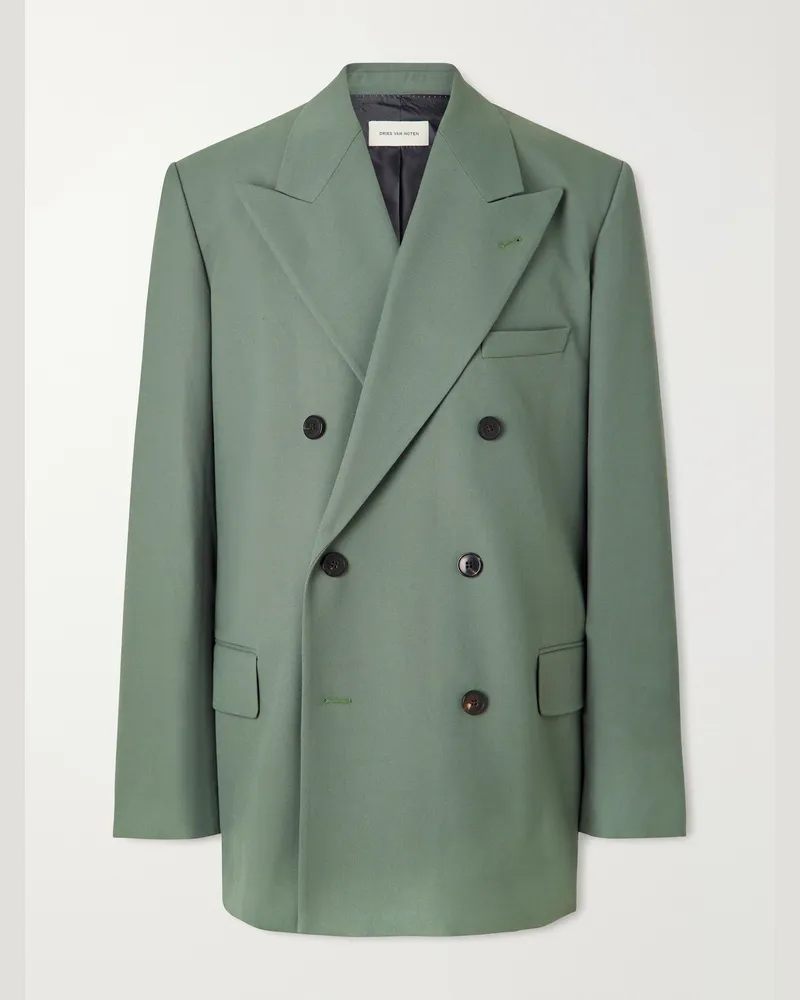 Dries van Noten Bosier Double-Breasted Wool-Gabardine Blazer Green