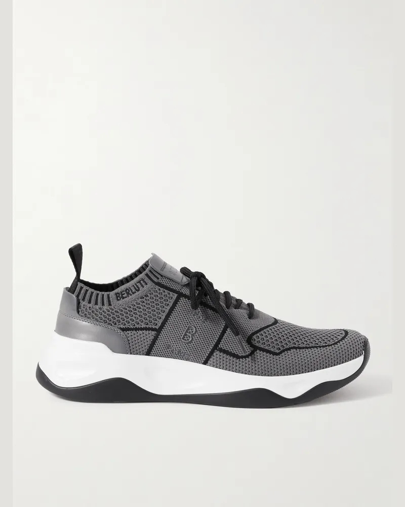 Berluti Shadow Sneakers aus Stretch-Strick mit Besatz aus Venezia-Leder Grau