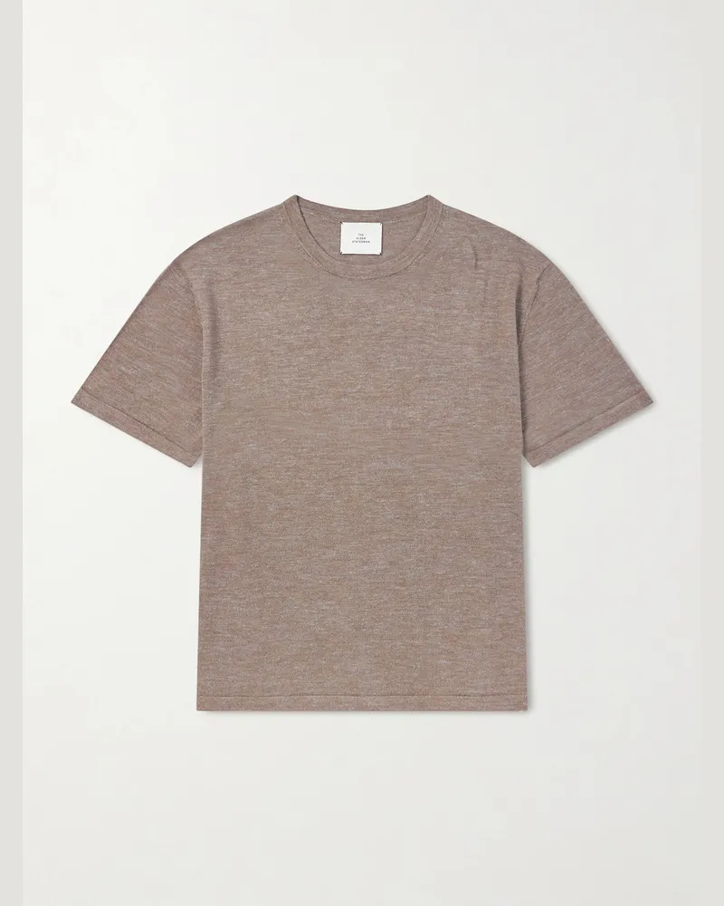 The Elder Statesman Lenny Wool, Silk and Linen-Blend T-Shirt Brown